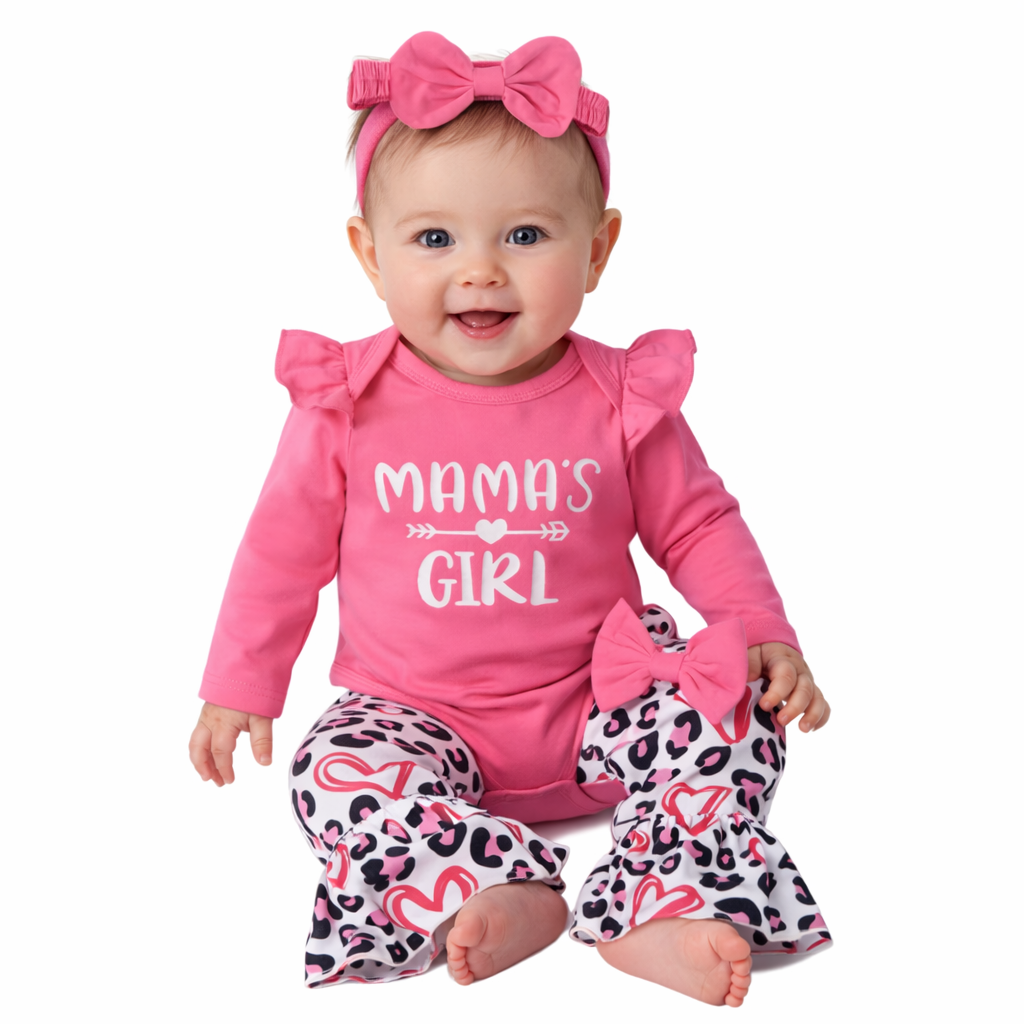 3-Piece Baby Girl Romper Set with Bow Flare Pants & Headband